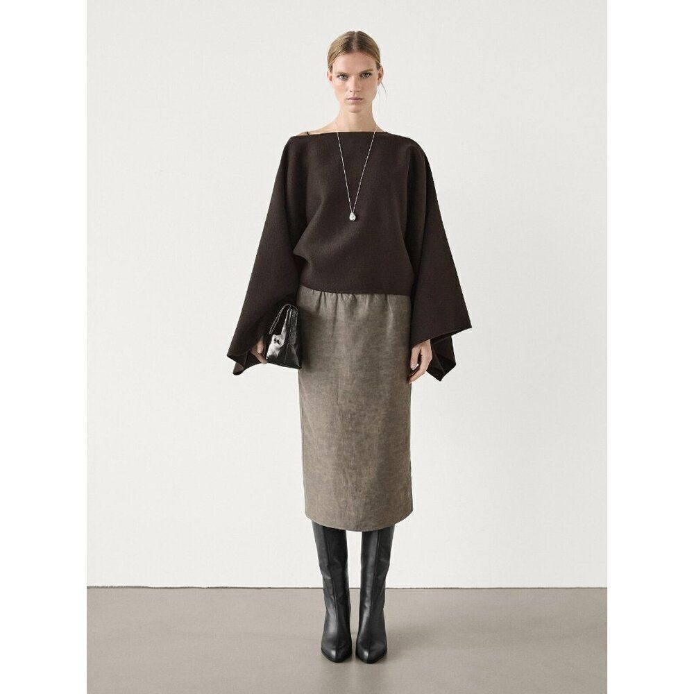 Massimo Dutti Womens Sweater XS S Cape Brown Long Wide Sleeve 6419/739 NWT